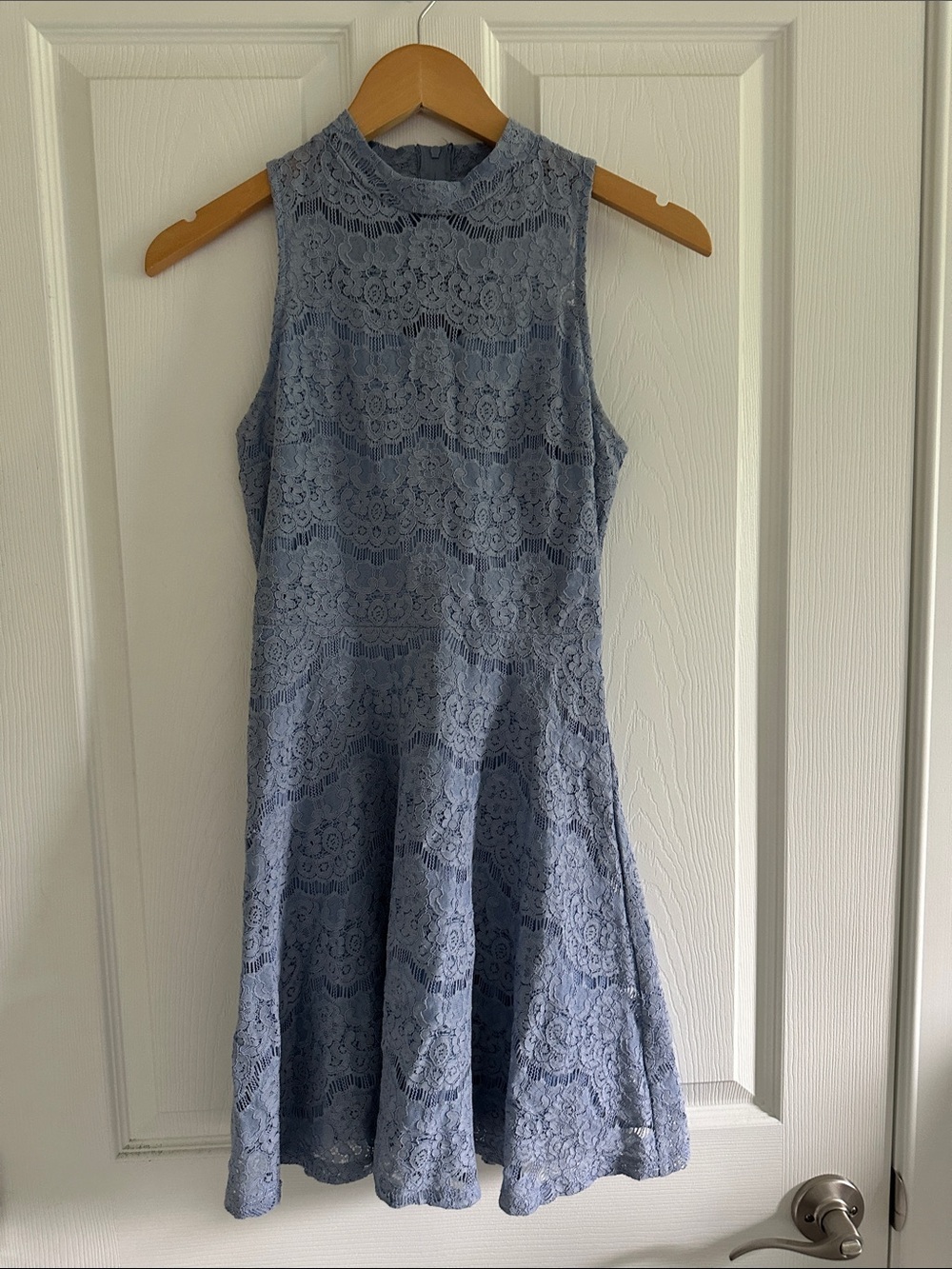Francesca's Collections Dusty Blue Lace High-Neck Fit & Flare Dress NWT
